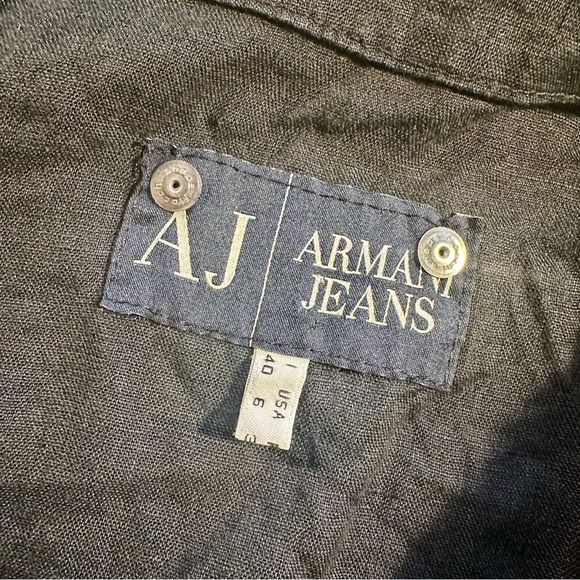 Vintage Armani Jeans Black 100% Linen Button Down Ruffled Waist Blazer Size 6 - Picture 4 of 13